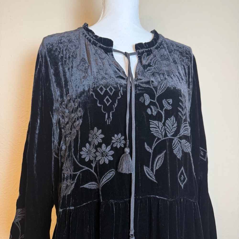 Johnny Was Women’s Ivey Velvet Field Tiered Silk Blend Black Long Sleeve Dress - Picture 5 of 8